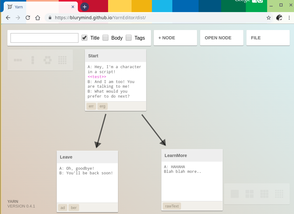 A picture of the old node-based Yarn Editor