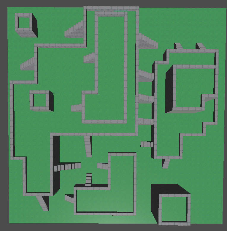 A top-down view of the same level generated by Wave Function Collapse with weights